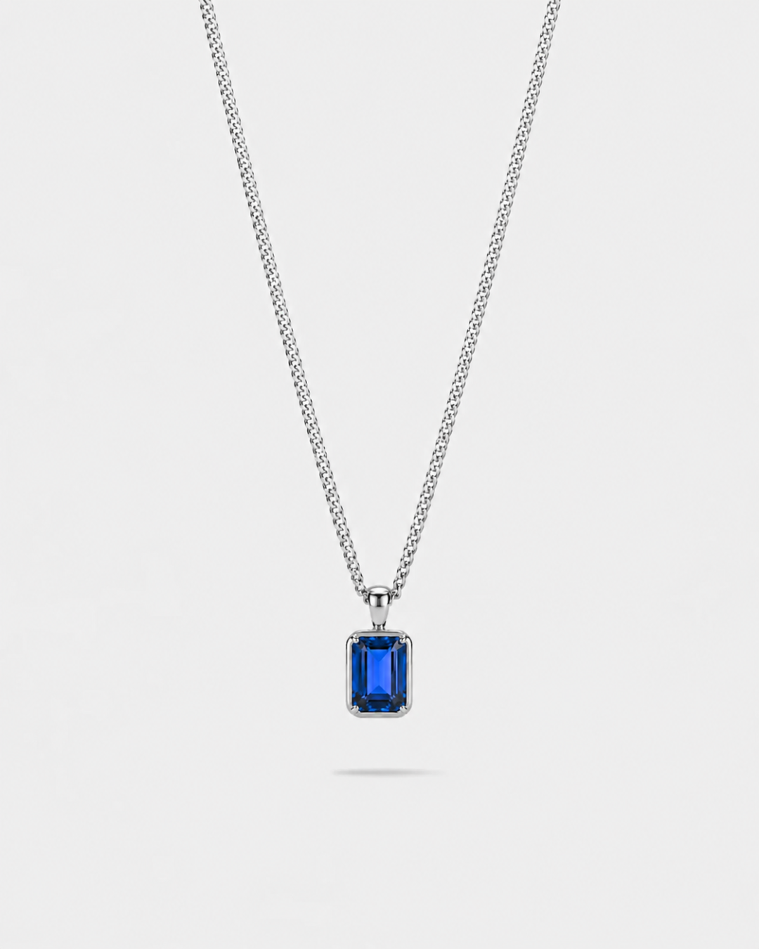 Men’s 1 ct Lab-Grown Sapphire Pendant Necklace, 925 Silver Pendant