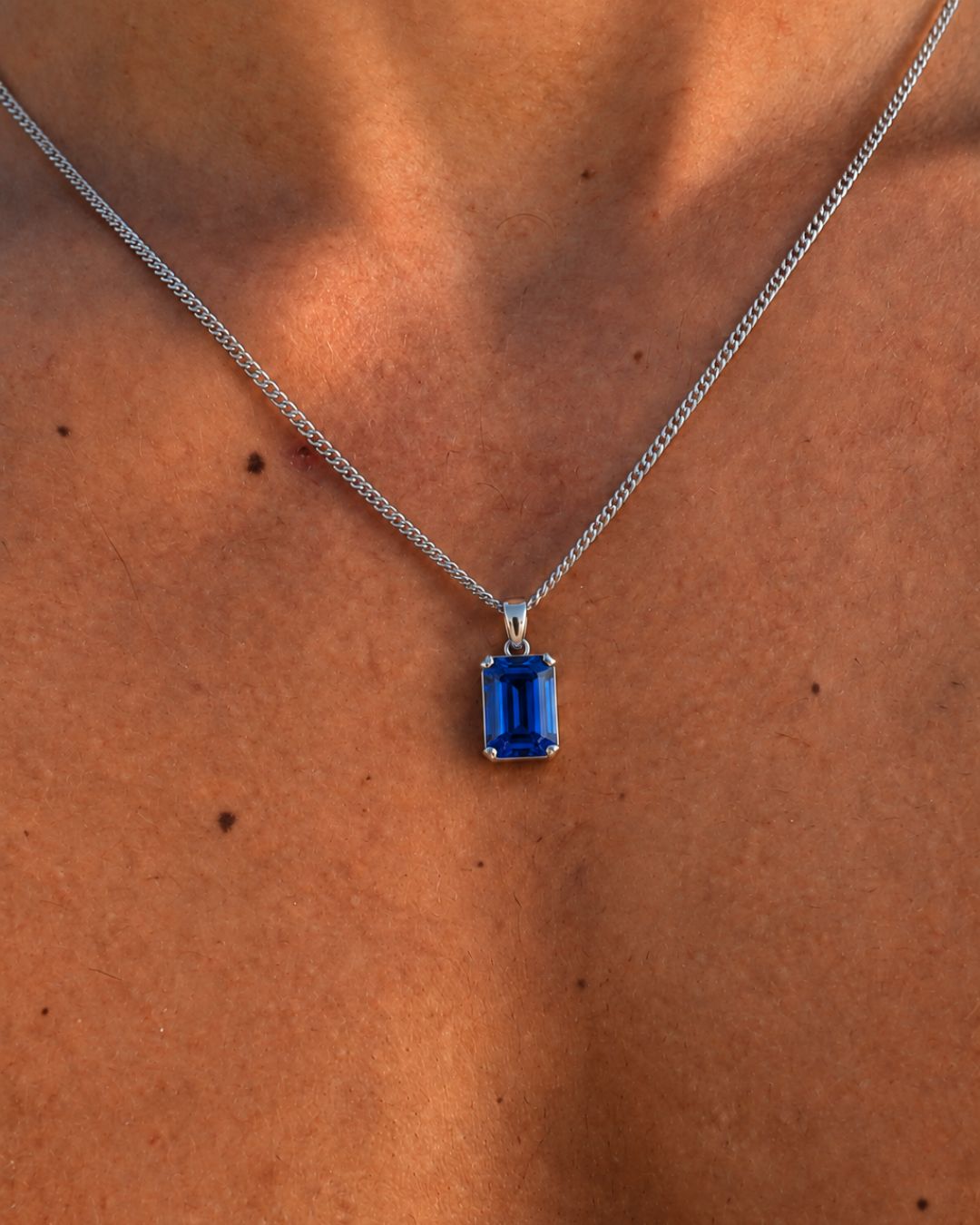 Men’s 2 Carat Lab-Grown Sapphire Pendant Necklace, 925 Silver