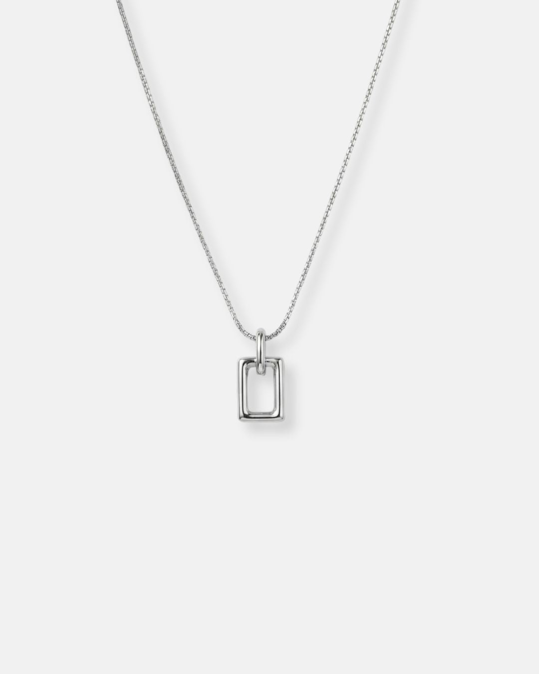 Open Rectangle Pendant Necklace, Silver-Tone Steel — Silhouette