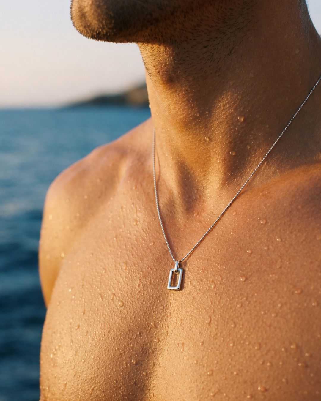Open Rectangle Pendant Necklace, Silver-Tone Steel — Silhouette