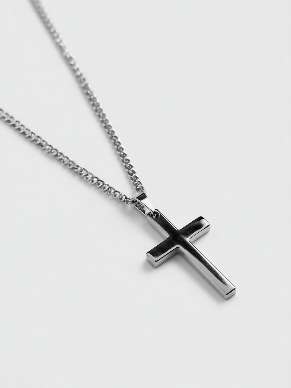 Men’s Cross Pendant Necklace, 60 cm, Platinum-Plated