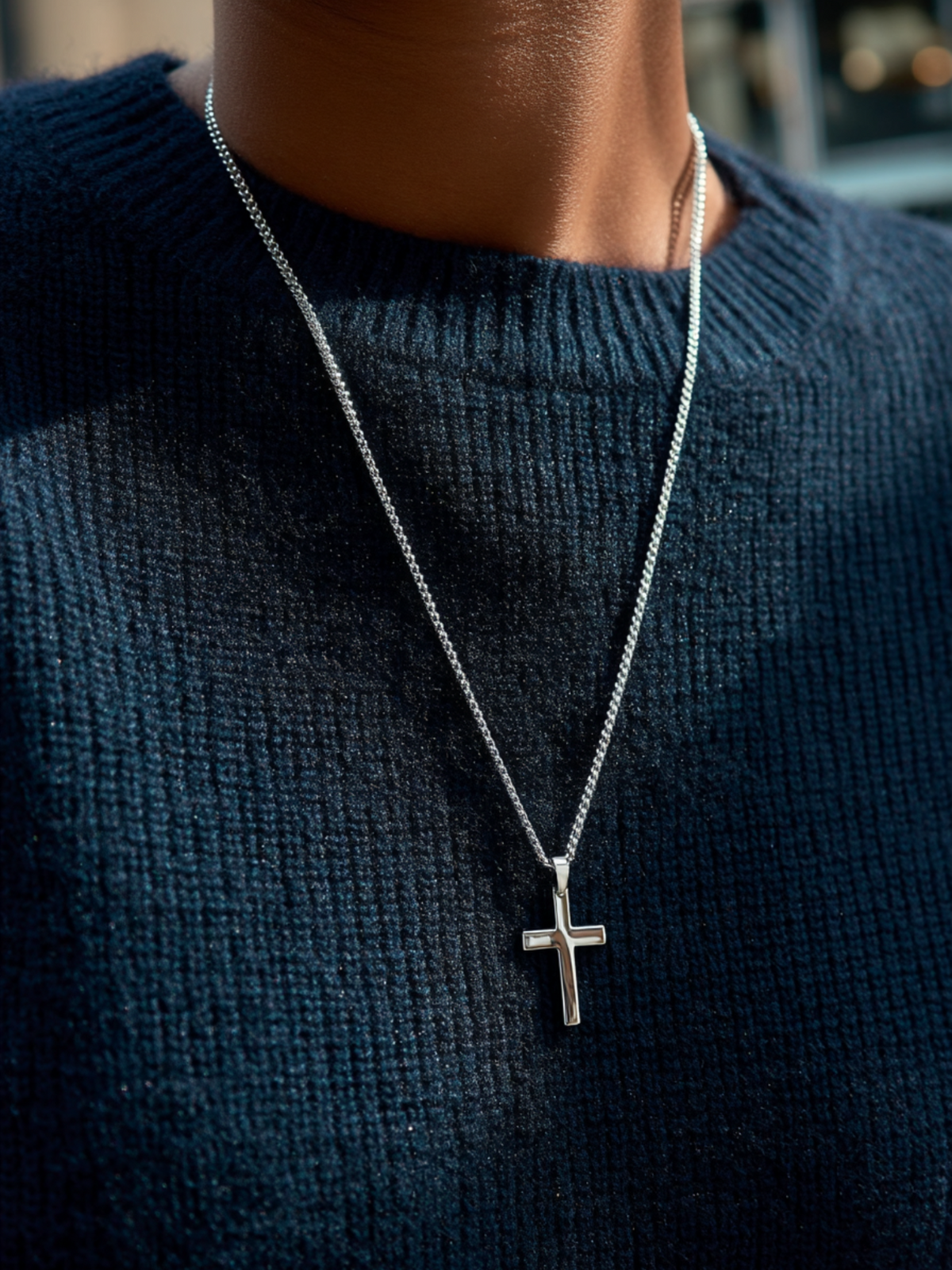 Men’s Cross Pendant Necklace, 60 cm, Platinum-Plated