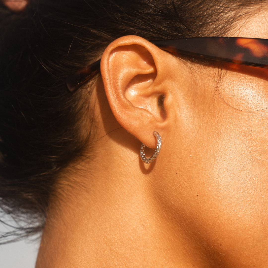 Hammered Hoop Earrings, 17 mm