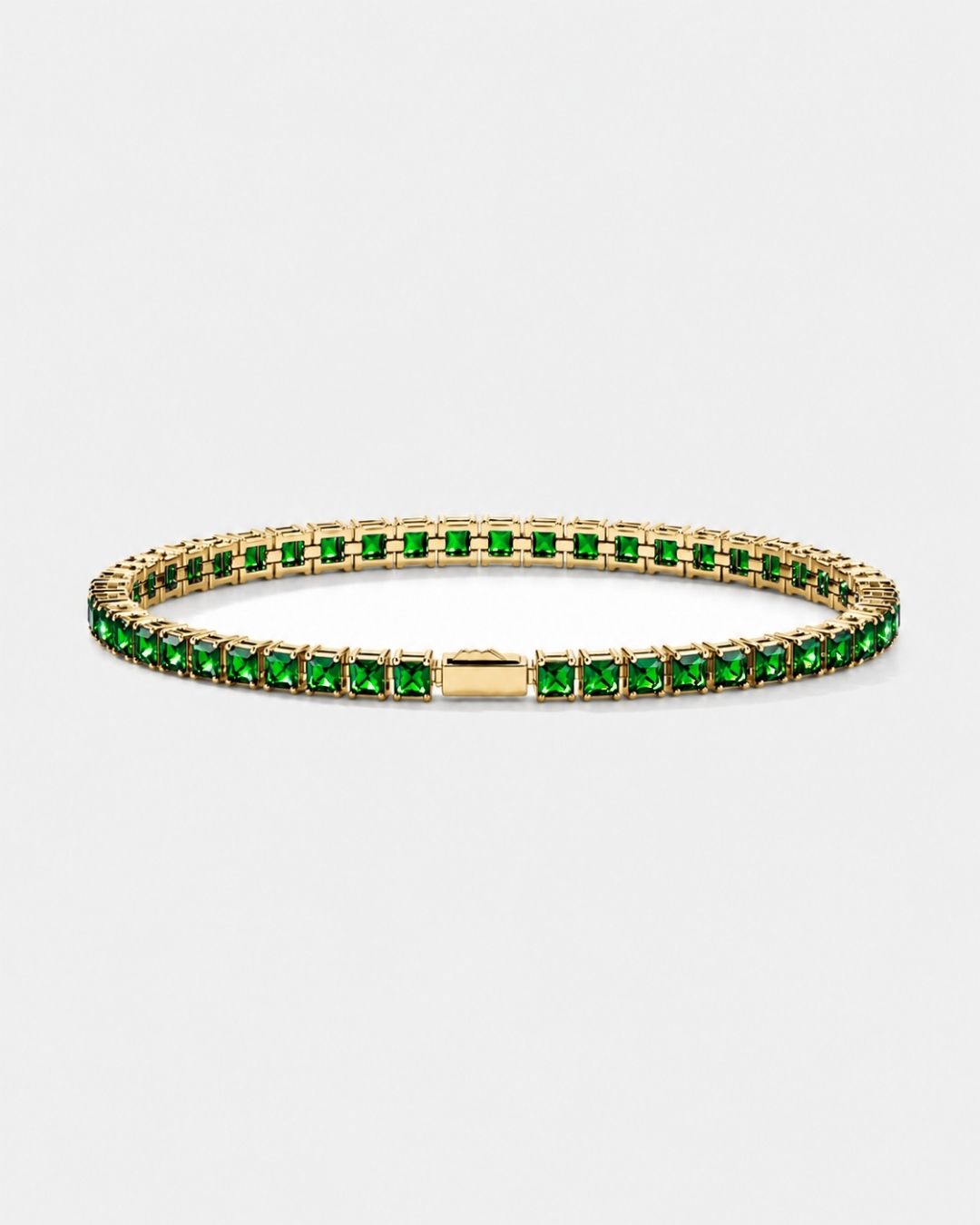 Green Square-Stone Tennis Bracelet, 4 mm, Gold-Tone Steel