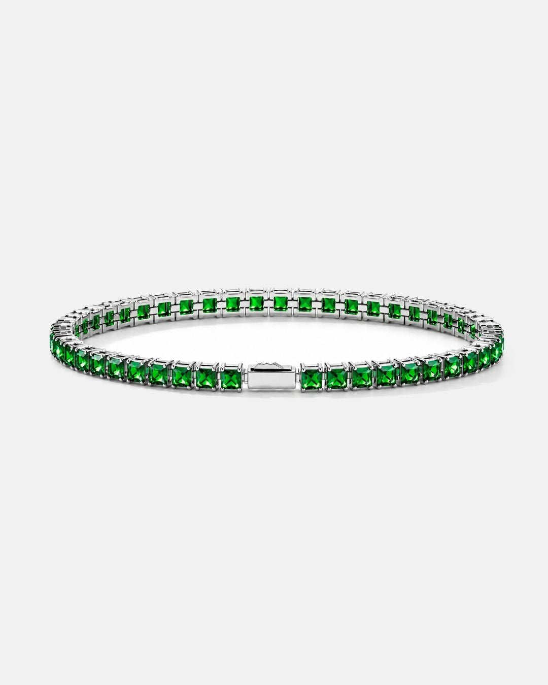 Green Square-Stone Tennis Bracelet, 4 mm, Silver-Tone Steel