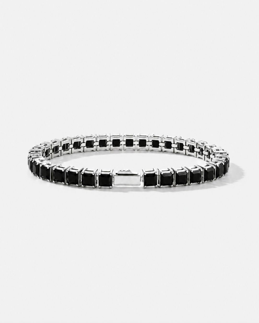 Black Square-Stone Tennis Bracelet, 5 mm, Silver-Tone Steel