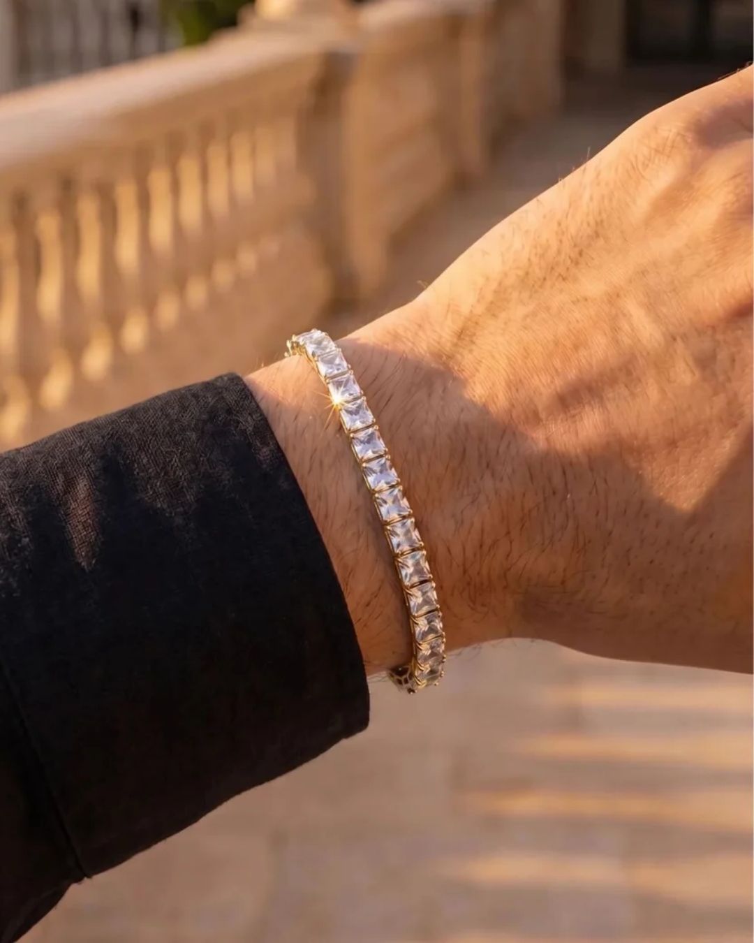 Clear Square-Stone Tennis Bracelet, 4 mm, Gold-Tone Steel