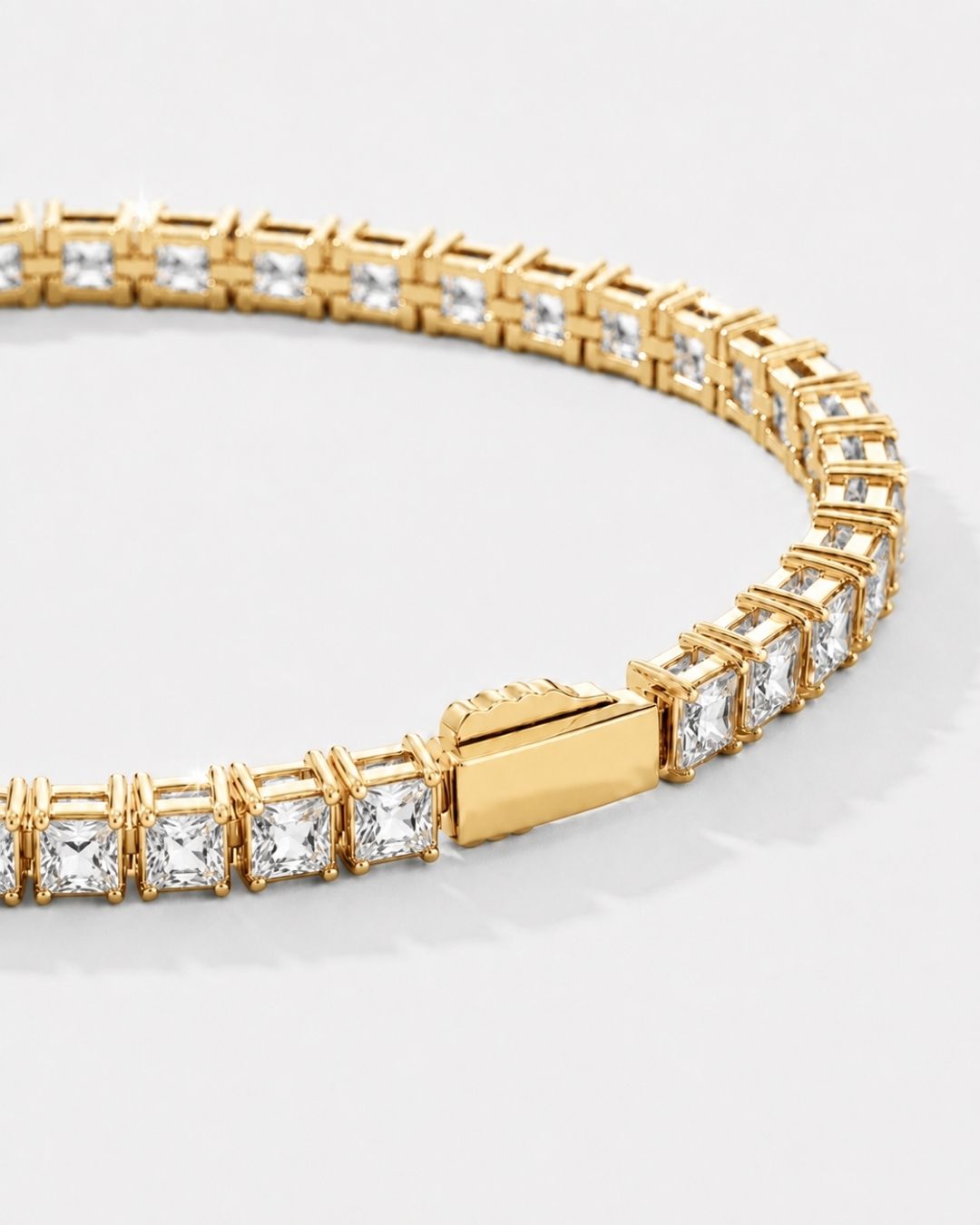 Clear Square-Stone Tennis Bracelet, 4 mm, Gold-Tone Steel