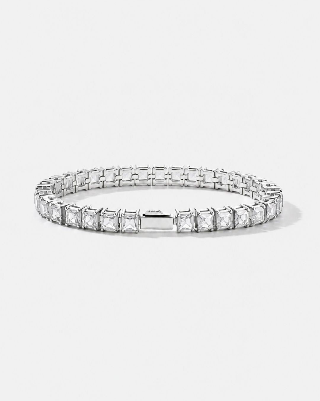 Clear Square-Stone Tennis Bracelet, 5 mm, Silver-Tone Steel