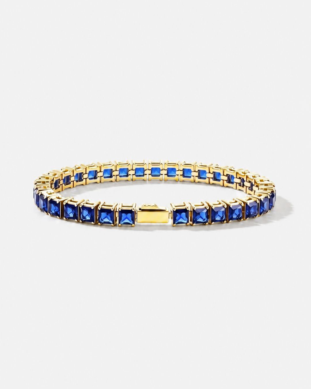 Blue Square-Stone Tennis Bracelet, 5 mm, Gold-Tone Steel