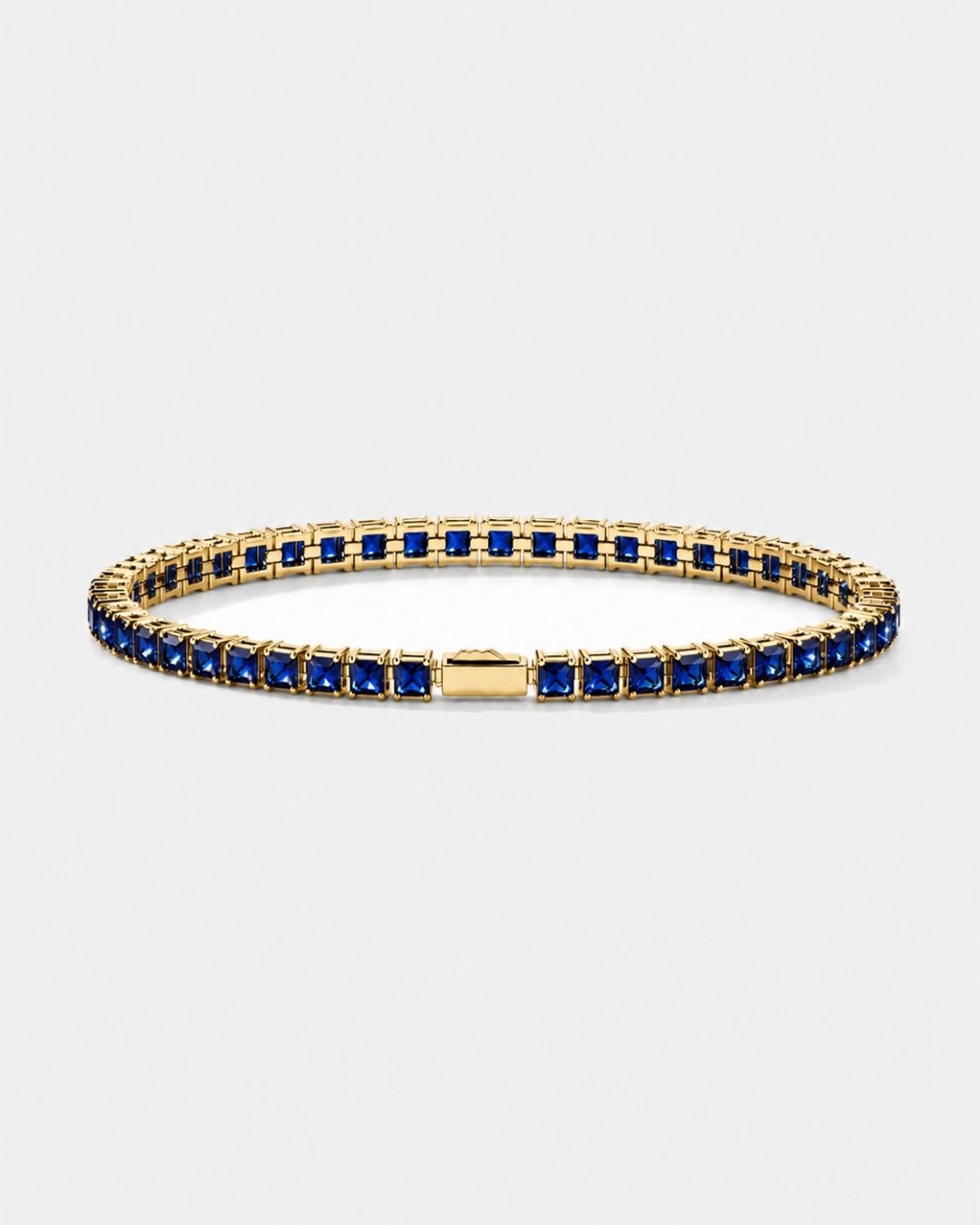 Blue Square-Stone Tennis Bracelet, 4 mm, Gold-Tone Steel