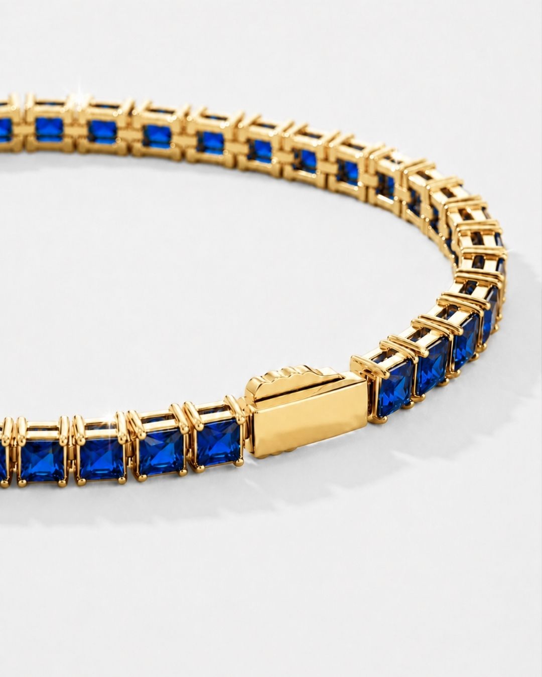 Blue Square-Stone Tennis Bracelet, 4 mm, Gold-Tone Steel
