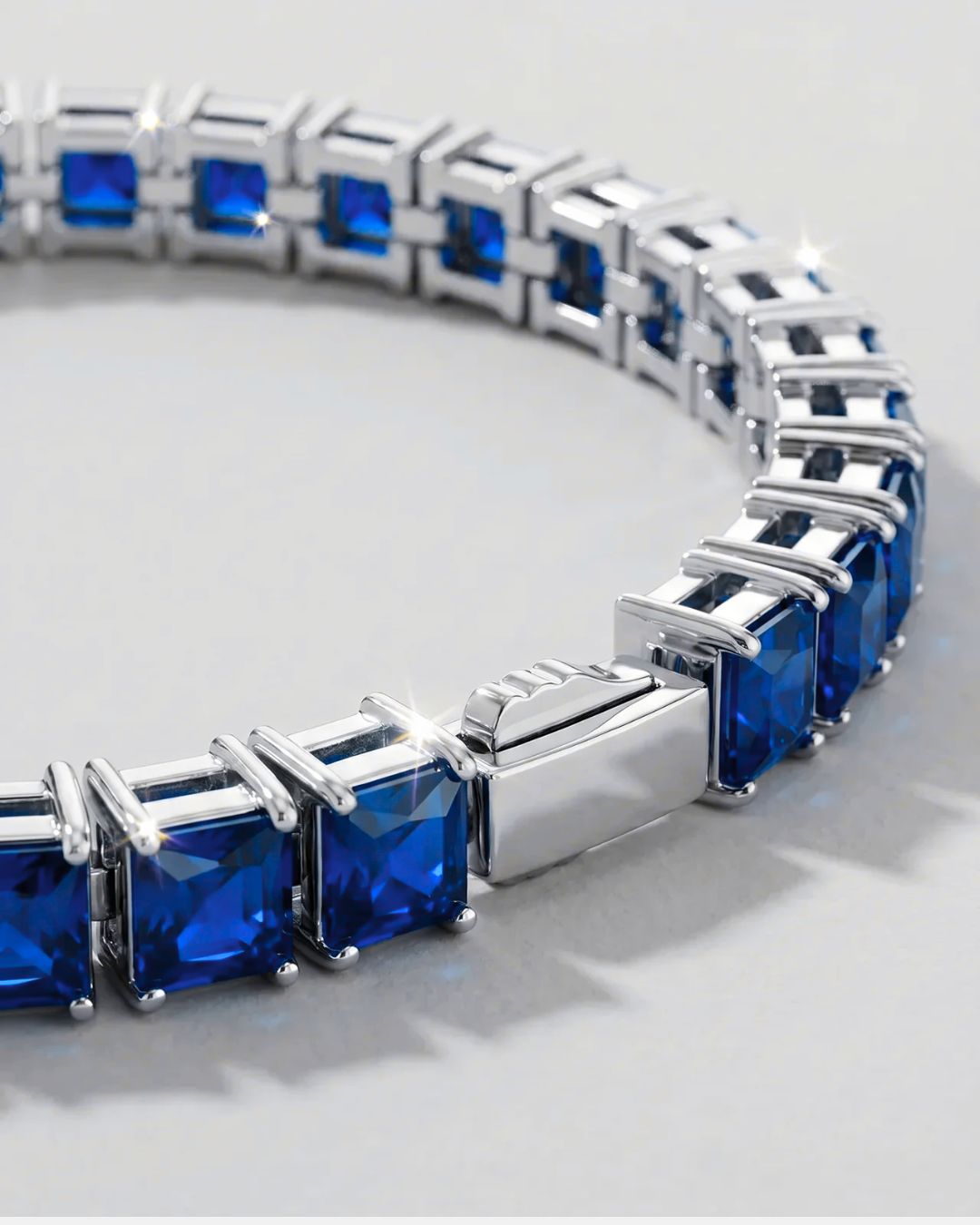 Blue Square-Stone Tennis Bracelet, 5 mm, Silver-Tone Steel