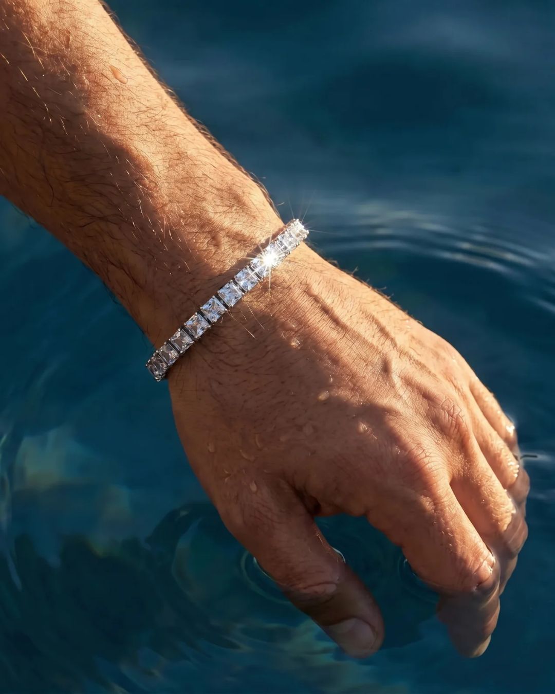Clear Square-Stone Tennis Bracelet, 4 mm, Silver-Tone Steel