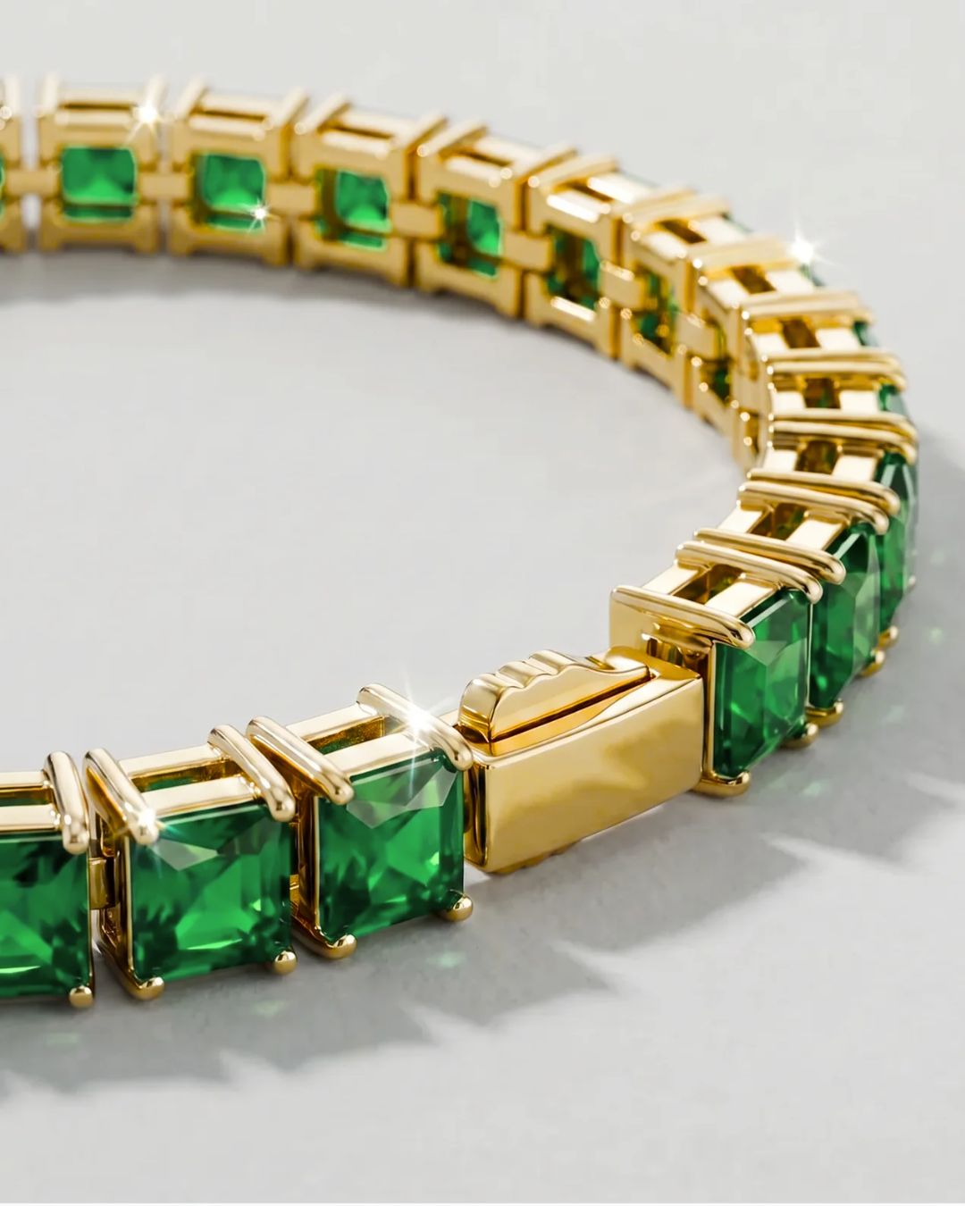 Green Square-Stone Tennis Bracelet, 5 mm, Gold-Tone Steel