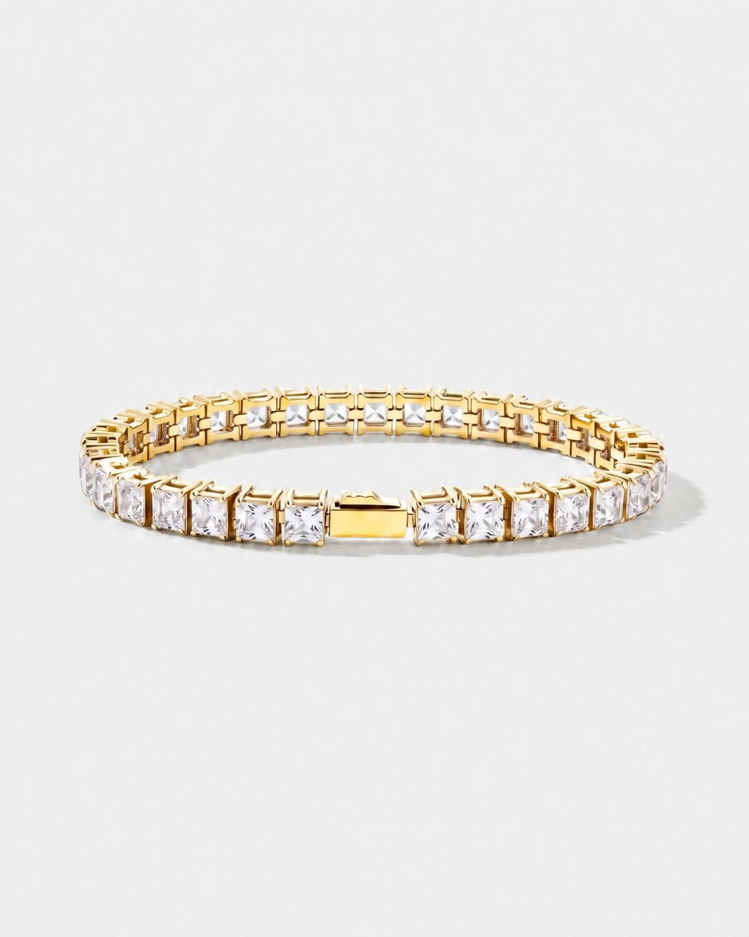 Clear Square-Stone Tennis Bracelet, 5 mm, Gold-Tone Steel