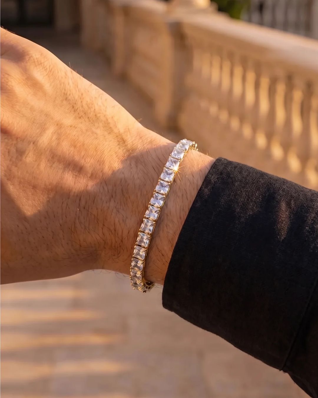 Clear Square-Stone Tennis Bracelet, 5 mm, Gold-Tone Steel