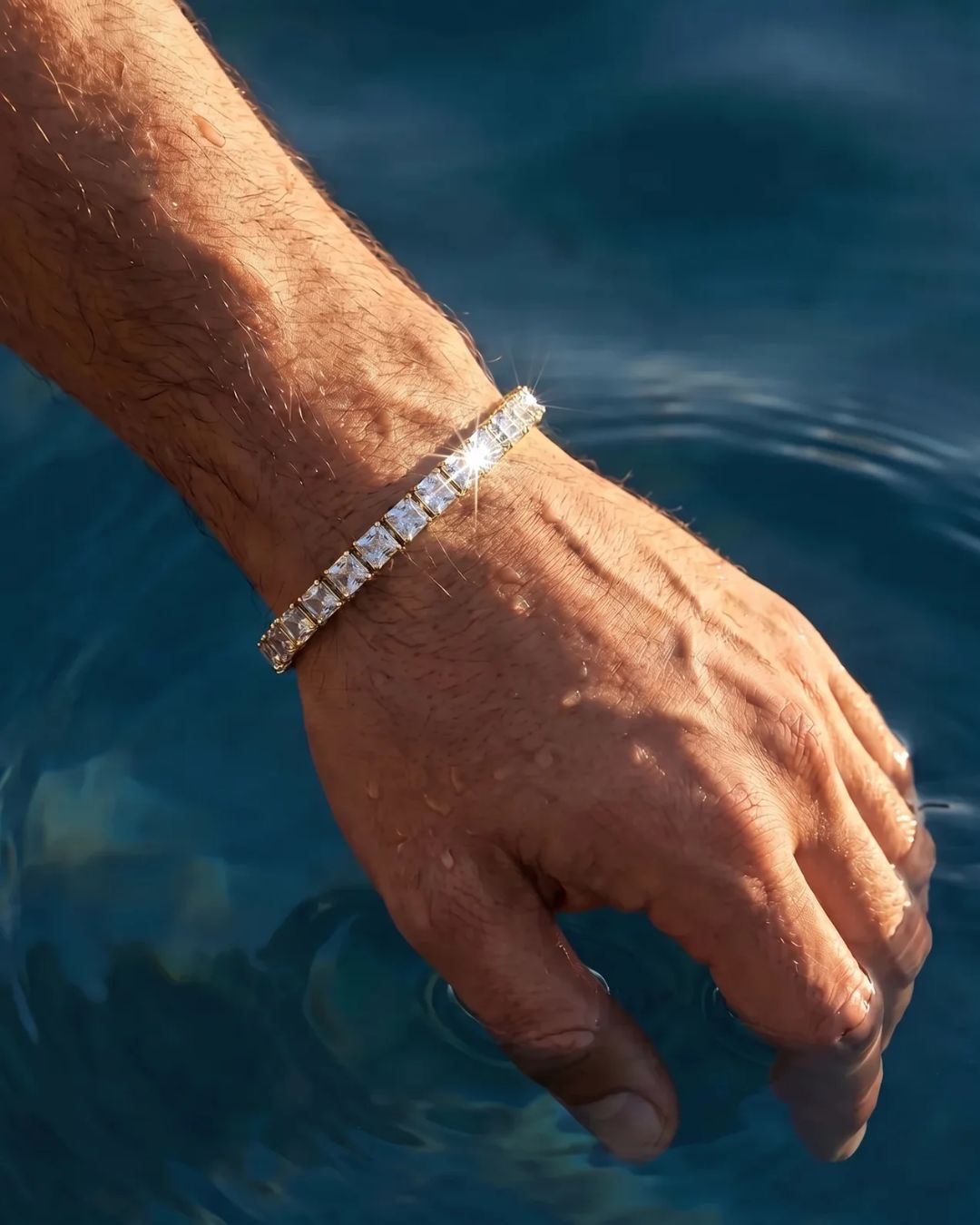 Clear Square-Stone Tennis Bracelet, 5 mm, Gold-Tone Steel