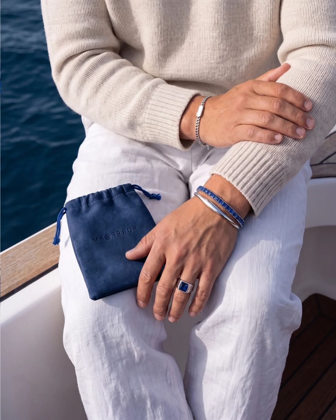 Blue Square-Stone Tennis Bracelet, 4 mm, Silver-Tone Steel