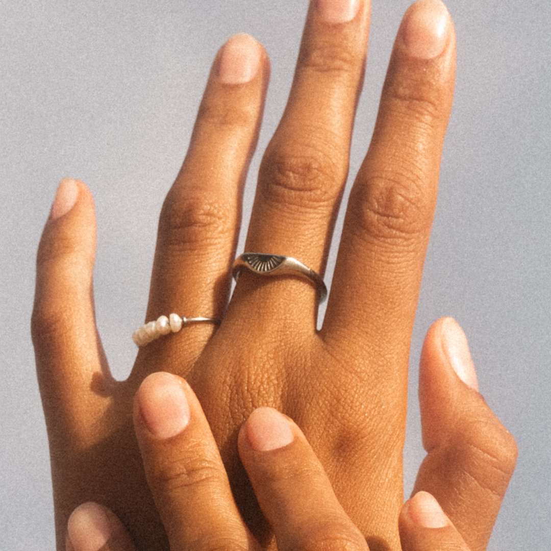 Engraved Sunrise Band Ring, Steel