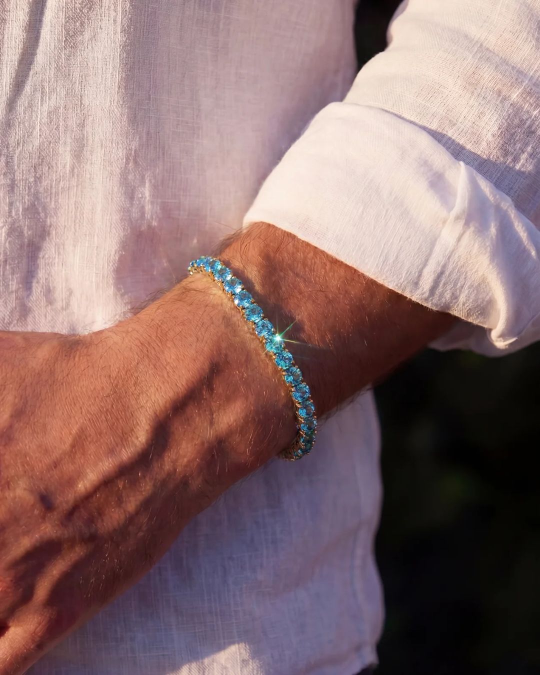 Aqua Blue Tennis Bracelet, 4 mm, 14K Gold-Plated — Reserva