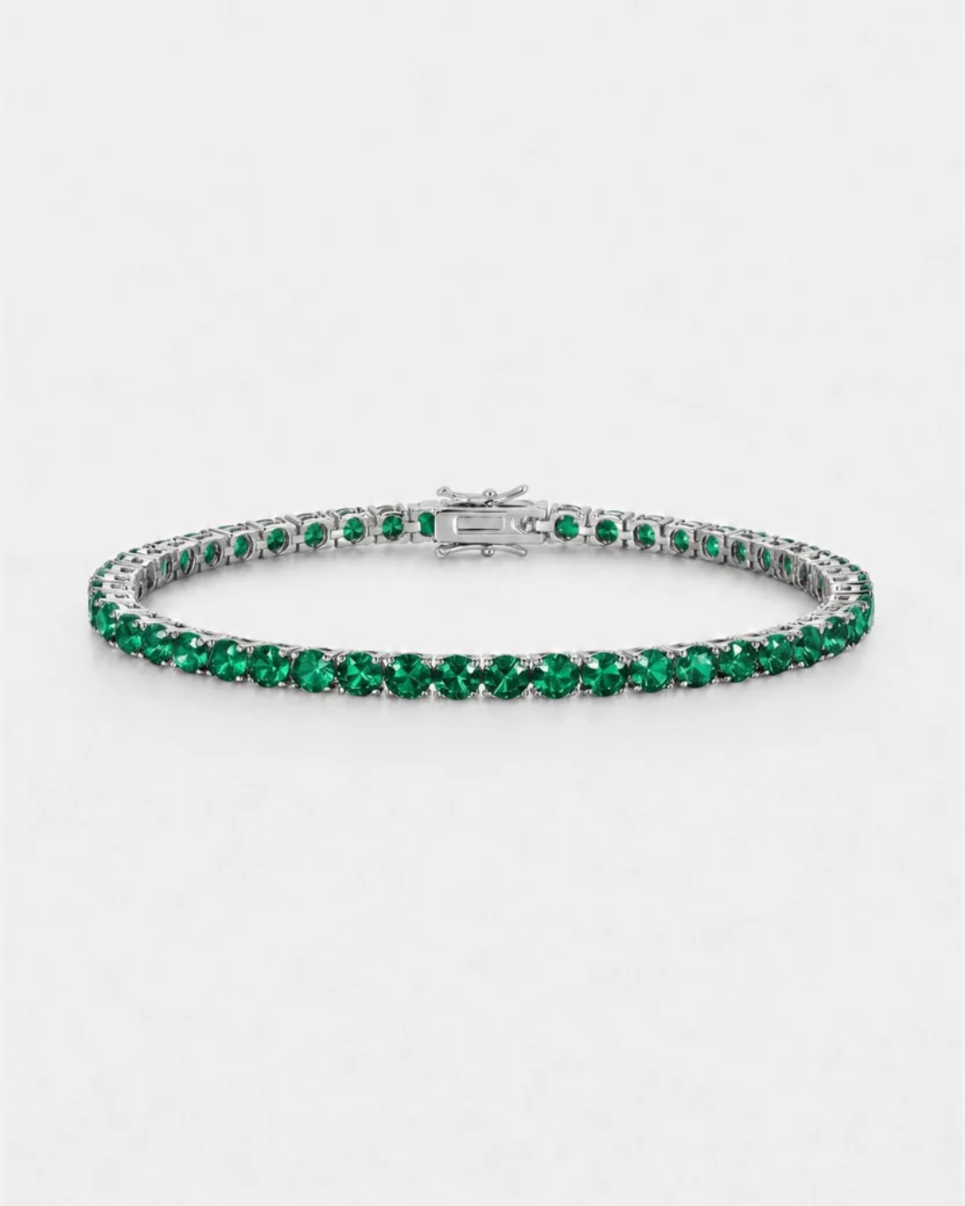 Green Zircon Tennis Bracelet, 4 mm, Silver-Plated