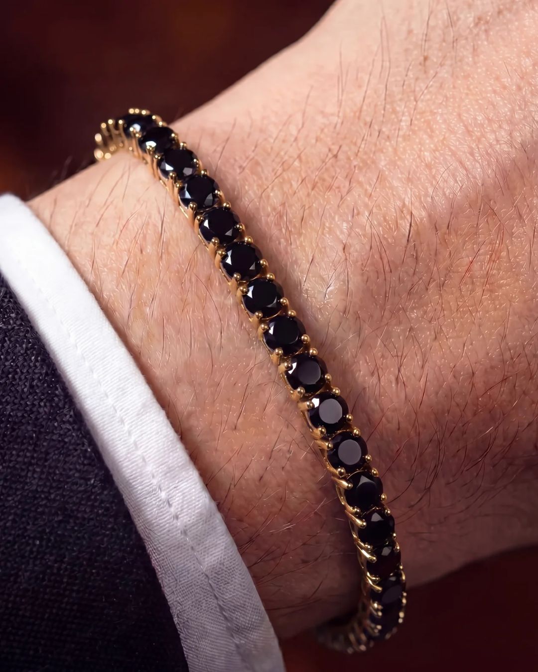 Black Zircon Tennis Bracelet, 4 mm, 14K Gold-Plated