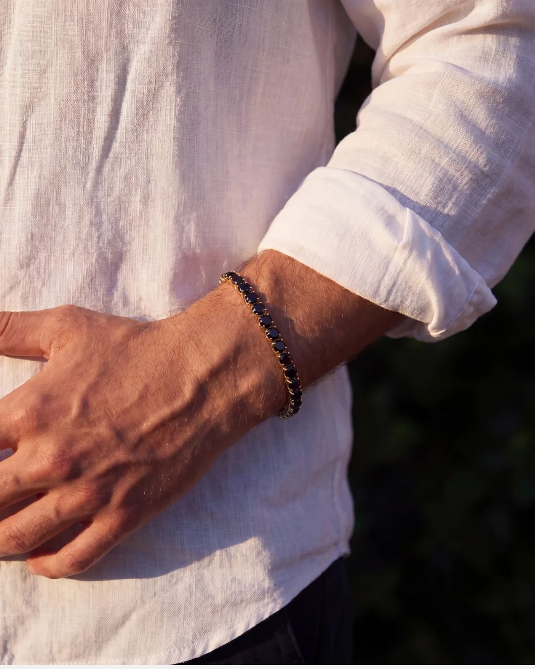 Black Tennis Bracelet, 4 mm, 14K Gold-Plated — Reserva