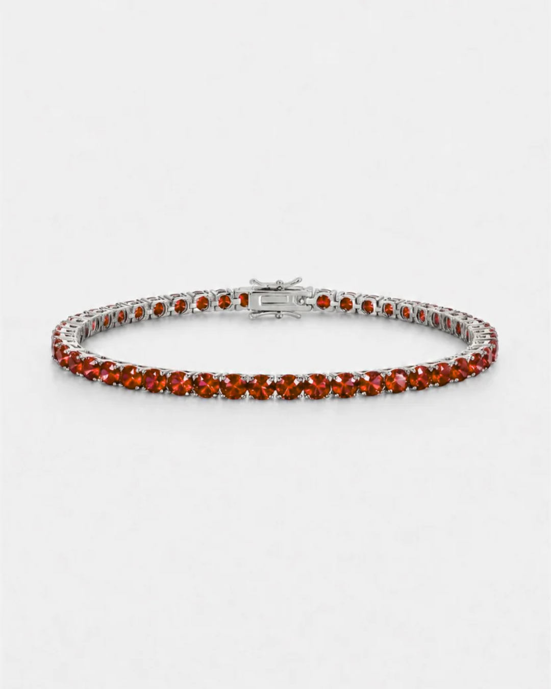 Red Zircon Tennis Bracelet, 4 mm, Silver-Plated