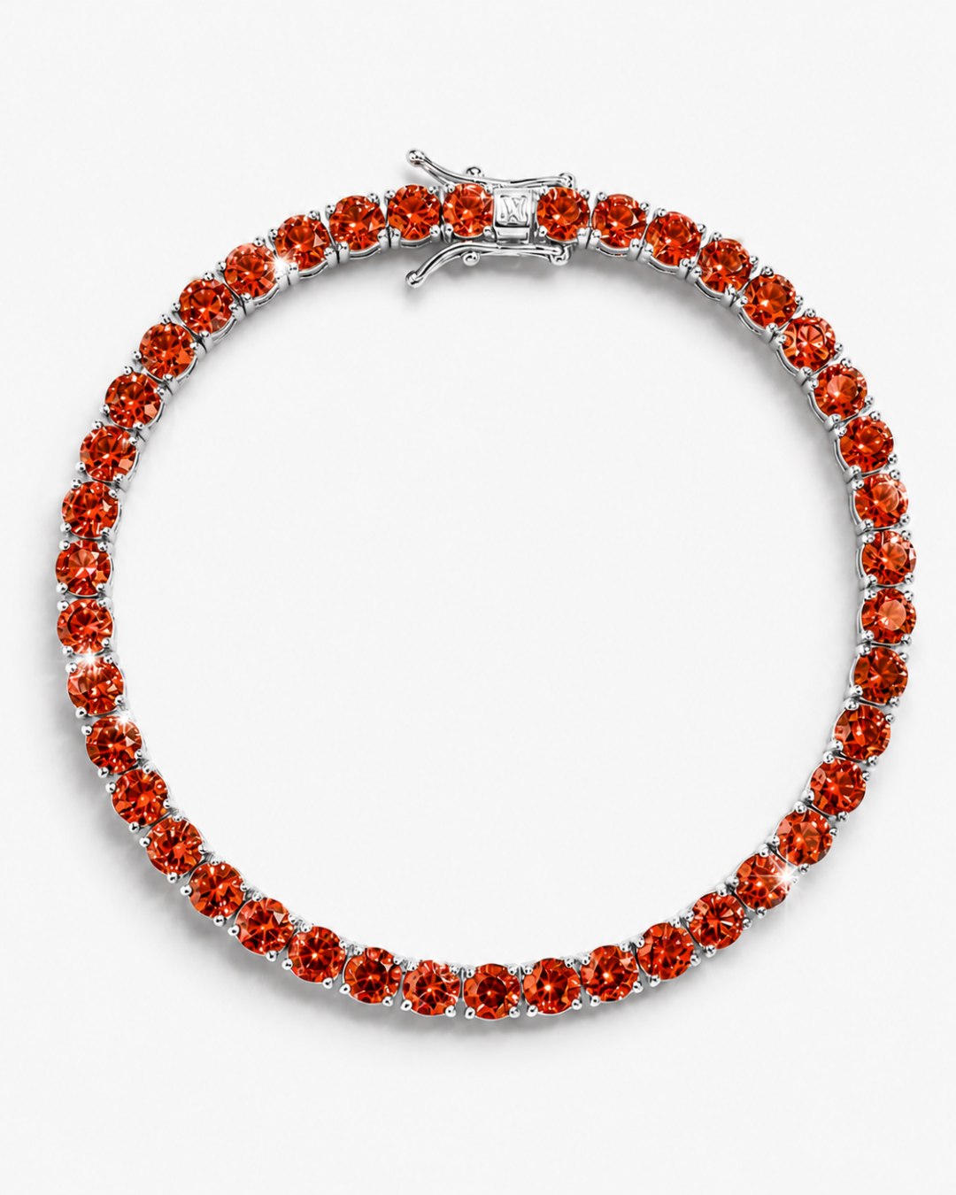 Red Zircon Tennis Bracelet, 4 mm, Silver-Plated