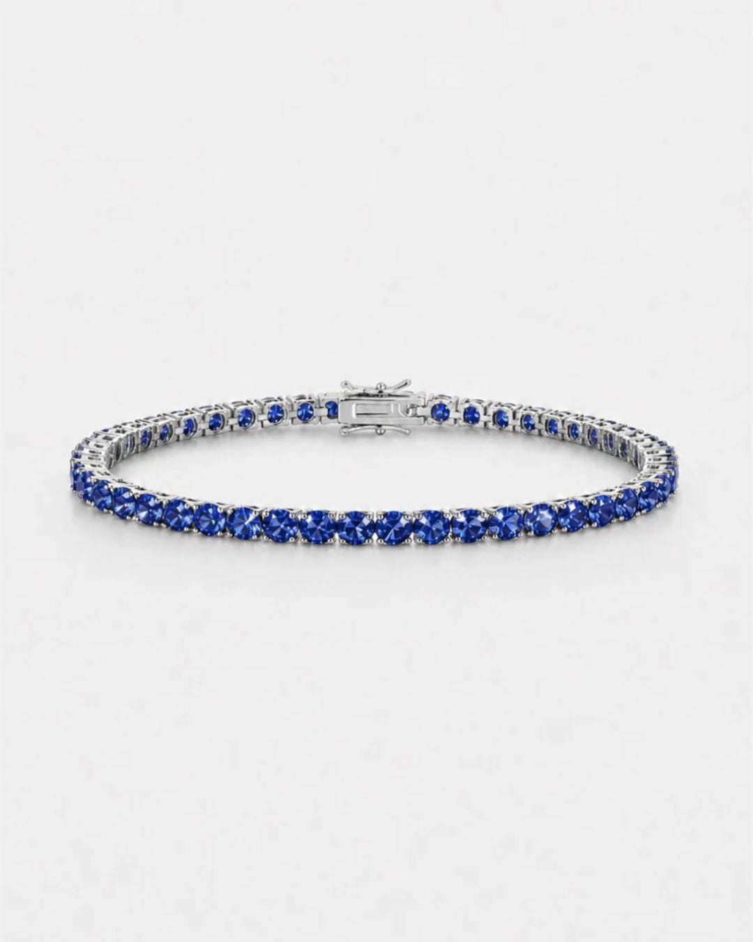 Blue Zircon Tennis Bracelet, 4 mm, Silver-Plated