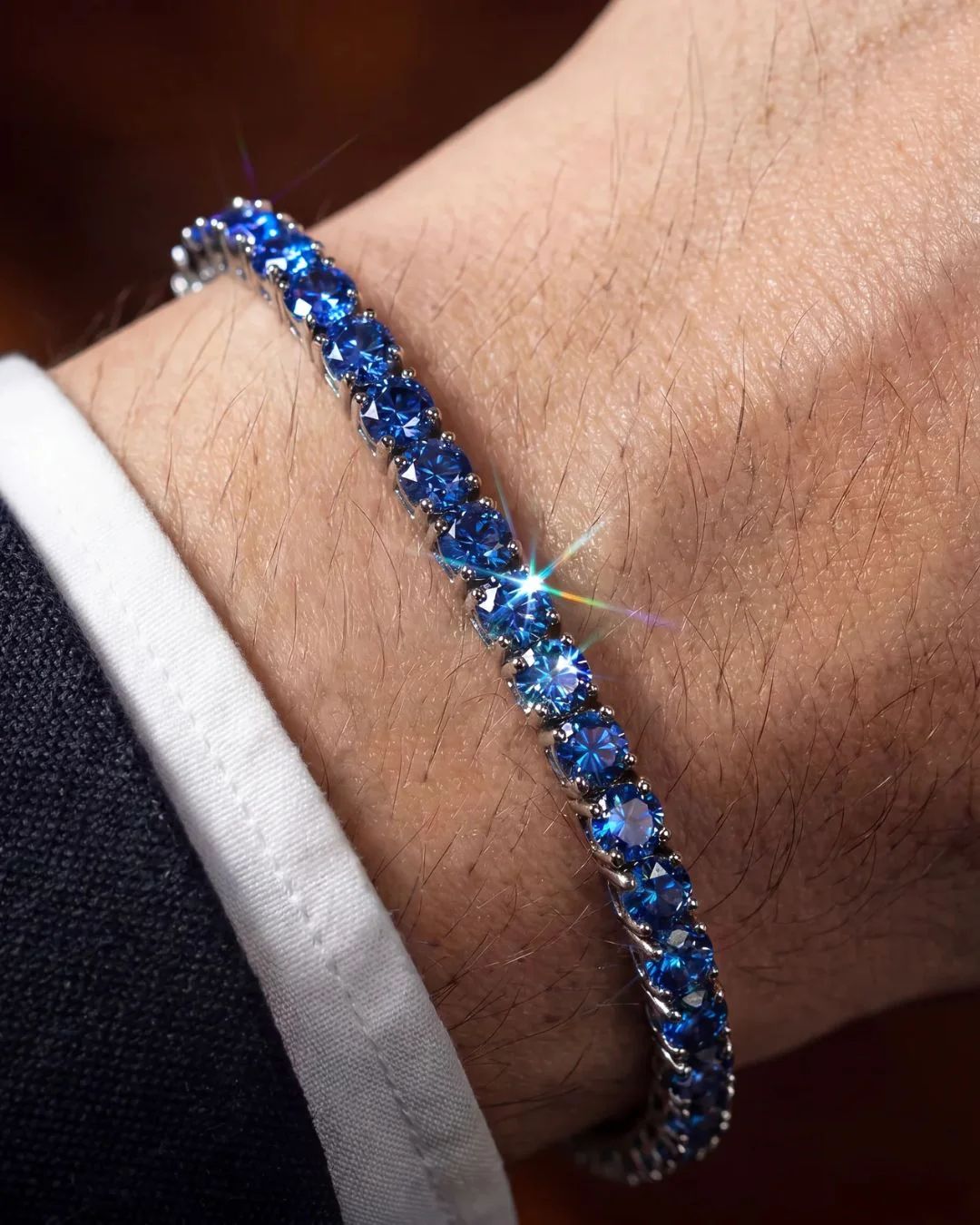 Blue Zircon Tennis Bracelet, 4 mm, Silver-Plated