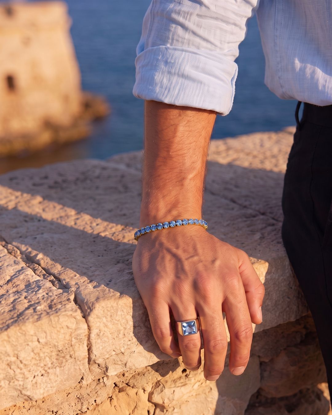 Aquamarine Blue Zircon Tennis Bracelet, 4 mm, 14K Gold-Plated