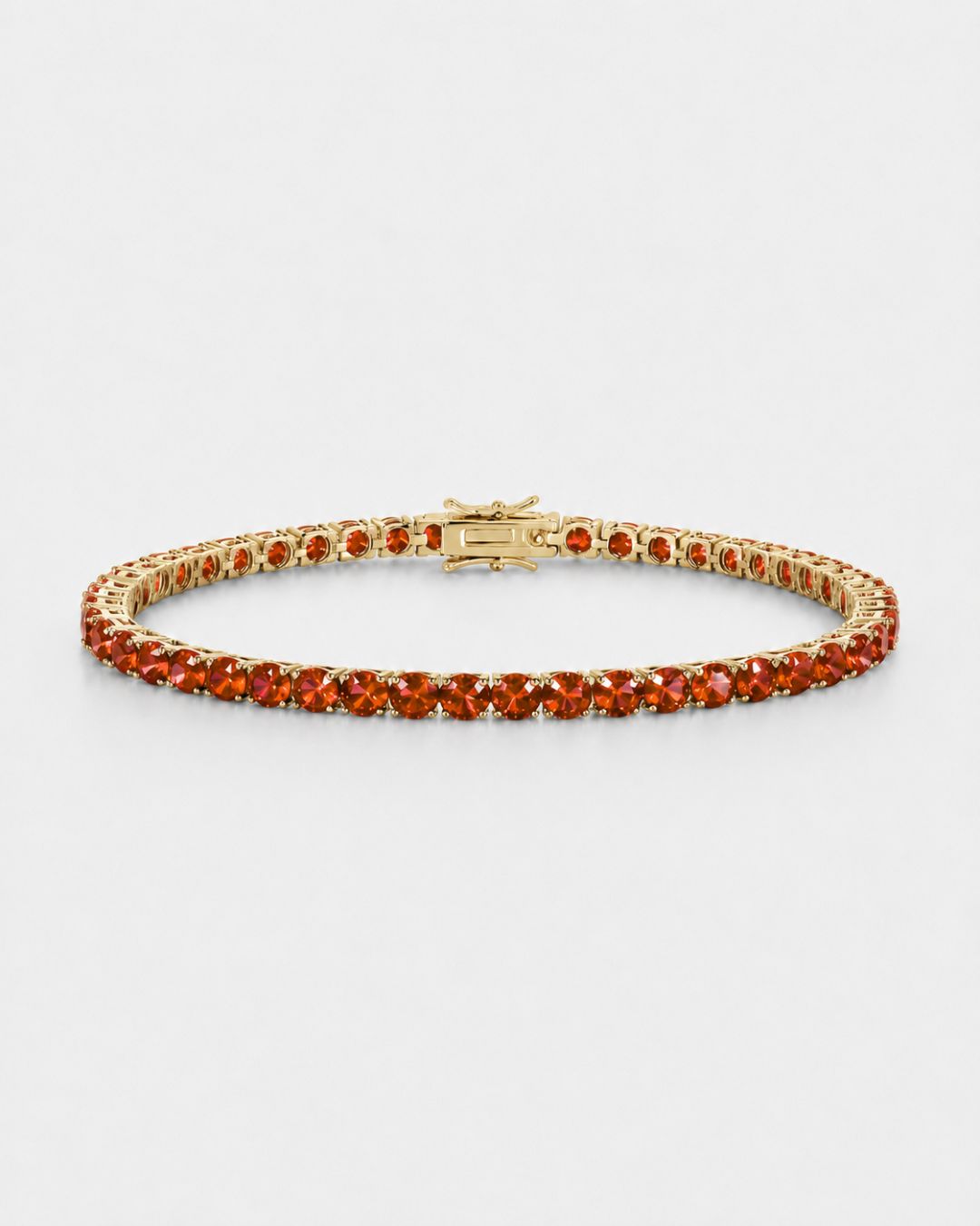 Red Zircon Tennis Bracelet, 4 mm, 14K Gold-Plated