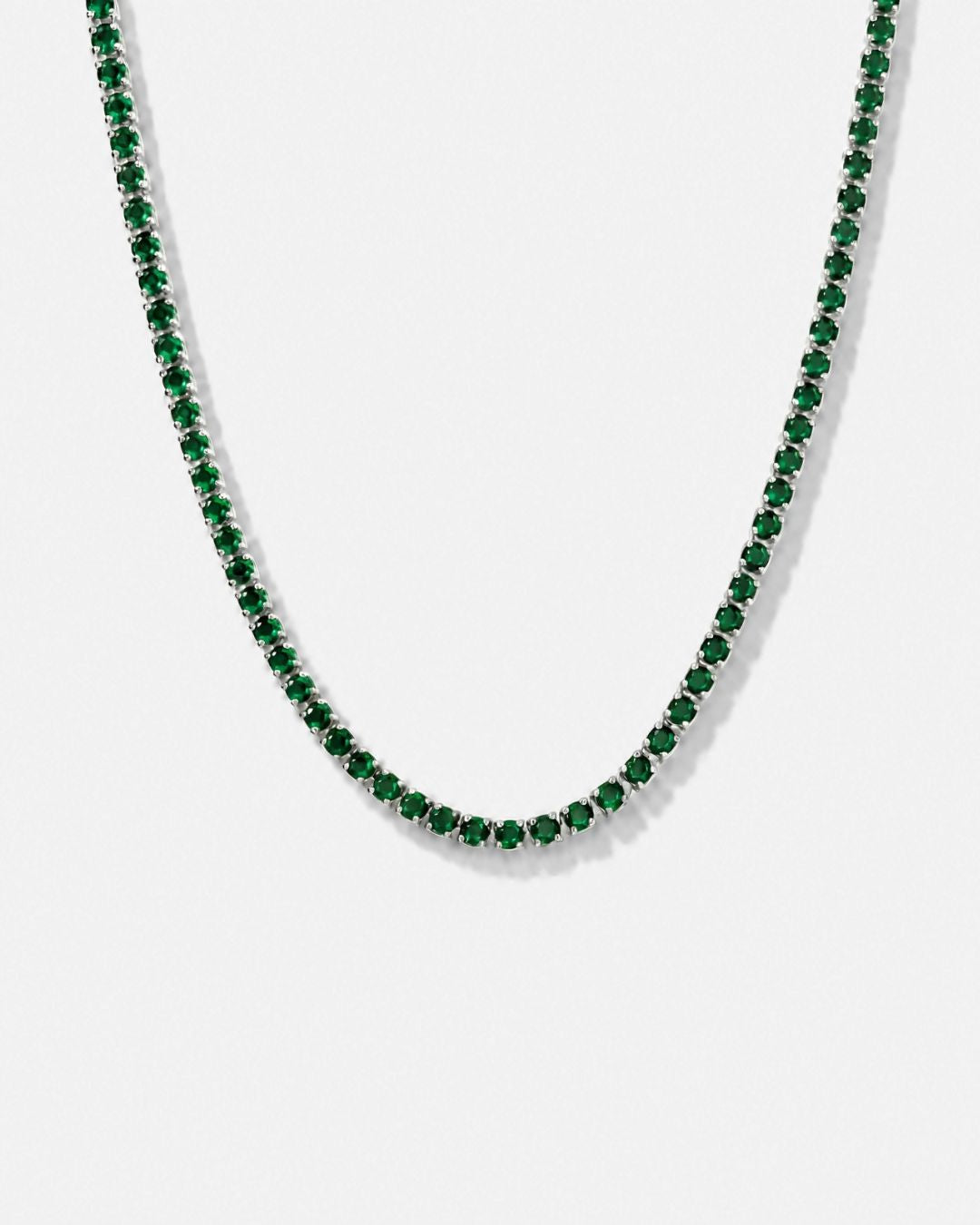 Green Zircon Tennis Necklace, 4 mm, Silver-Plated, 56 cm