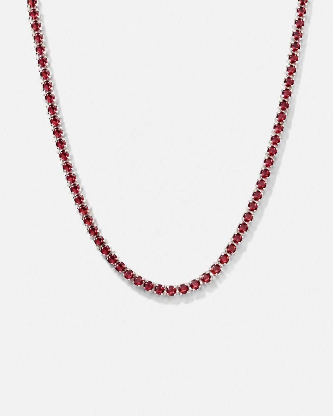 Red Zircon Tennis Necklace, 4 mm, Silver-Plated, 56 cm