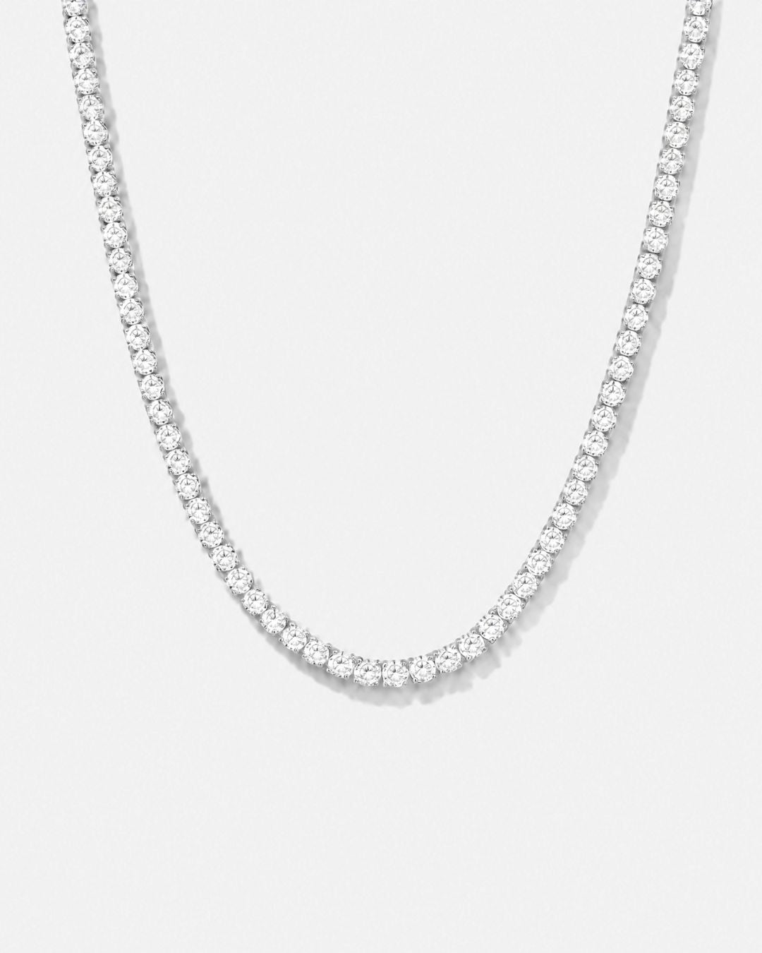 Clear Zircon Tennis Necklace, 4 mm, Silver-Plated, 56 cm