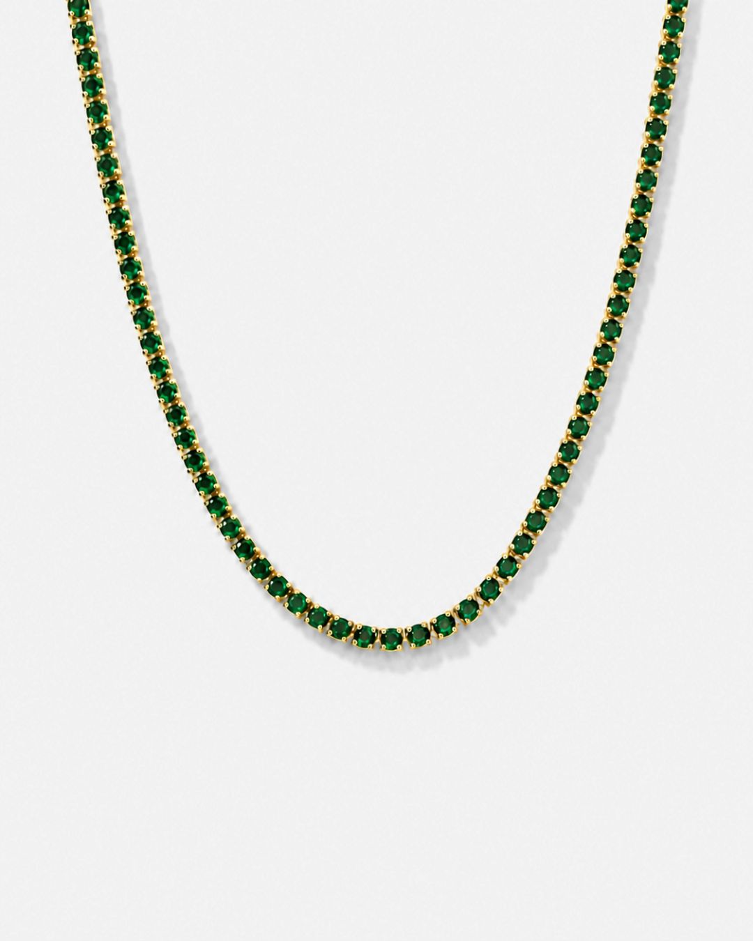 Green Tennis Necklace, 4 mm, 14K Gold-Plated