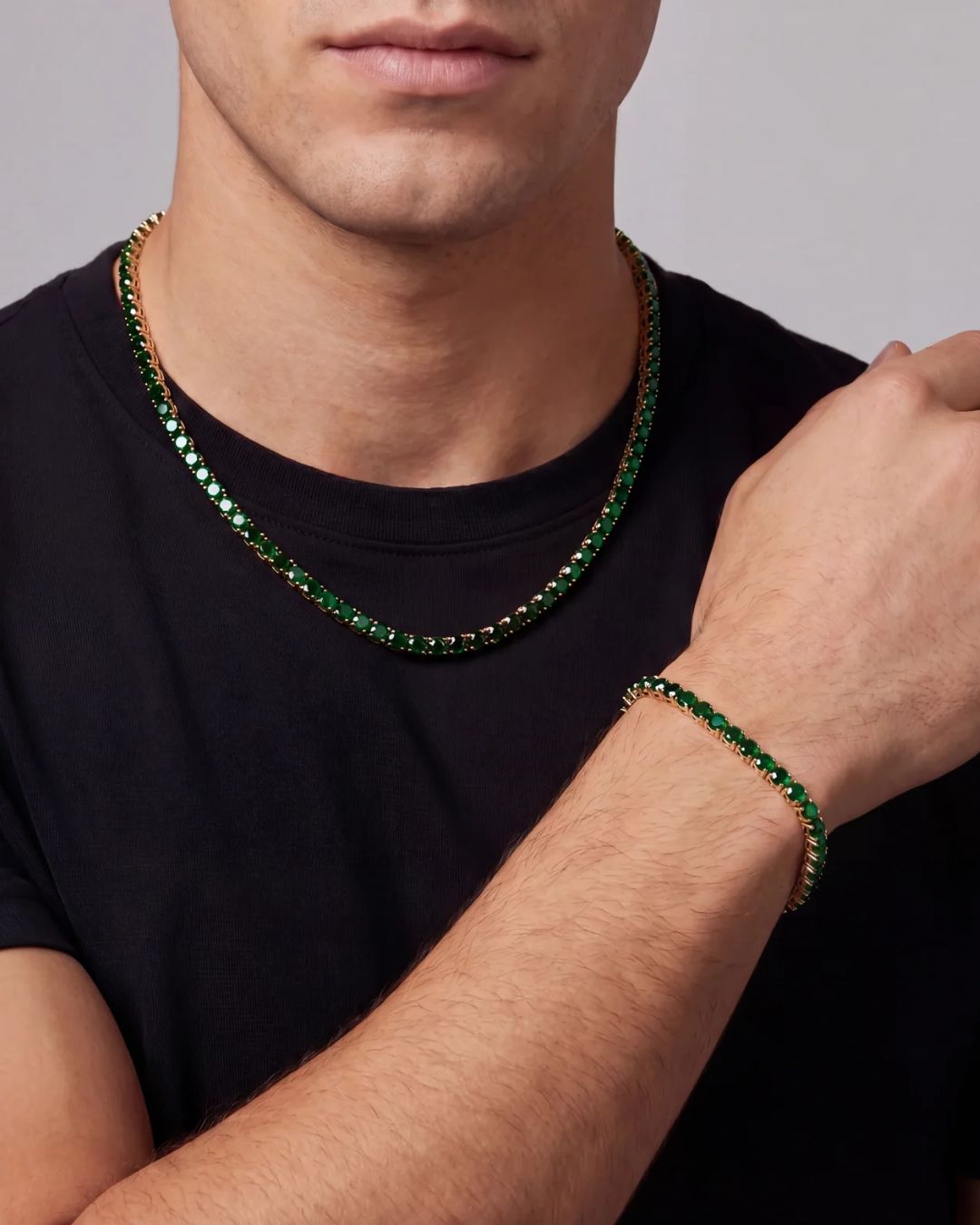 Green Tennis Necklace, 4 mm, 14K Gold-Plated