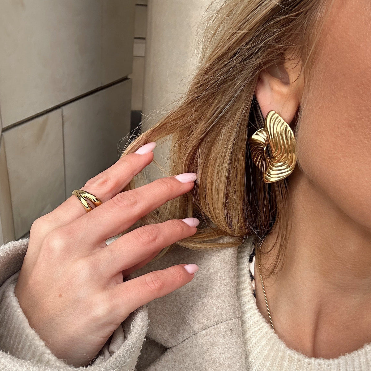 Ridged Spiral Statement Earrings — Iris