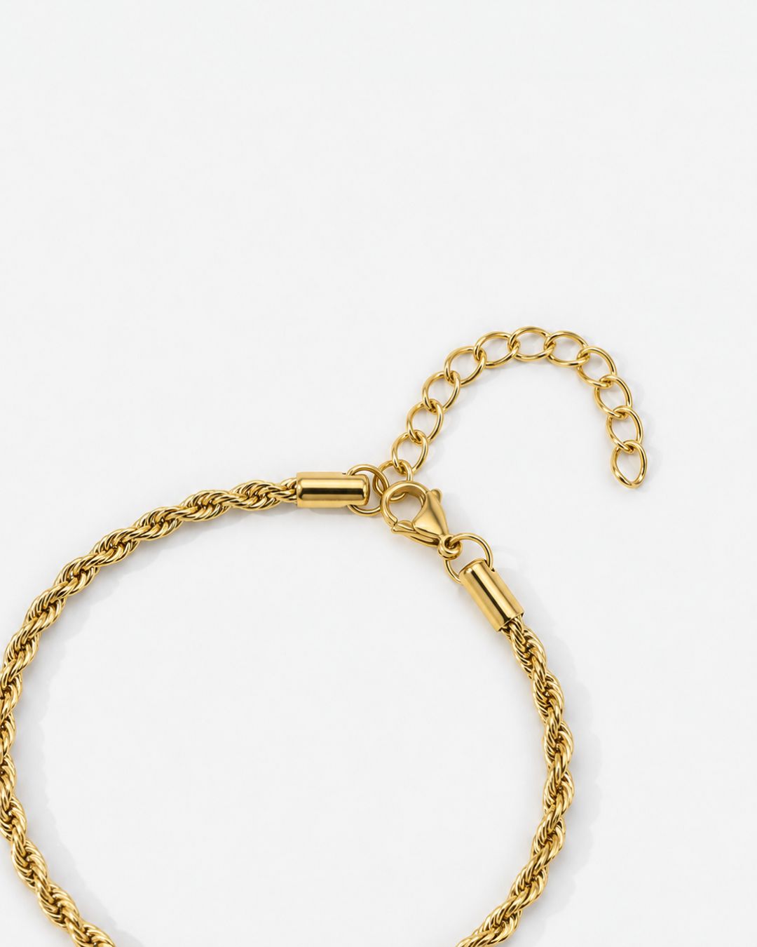 Men’s 3 mm Rope Chain Bracelet, 18K Gold-Plated Steel, Adjustable