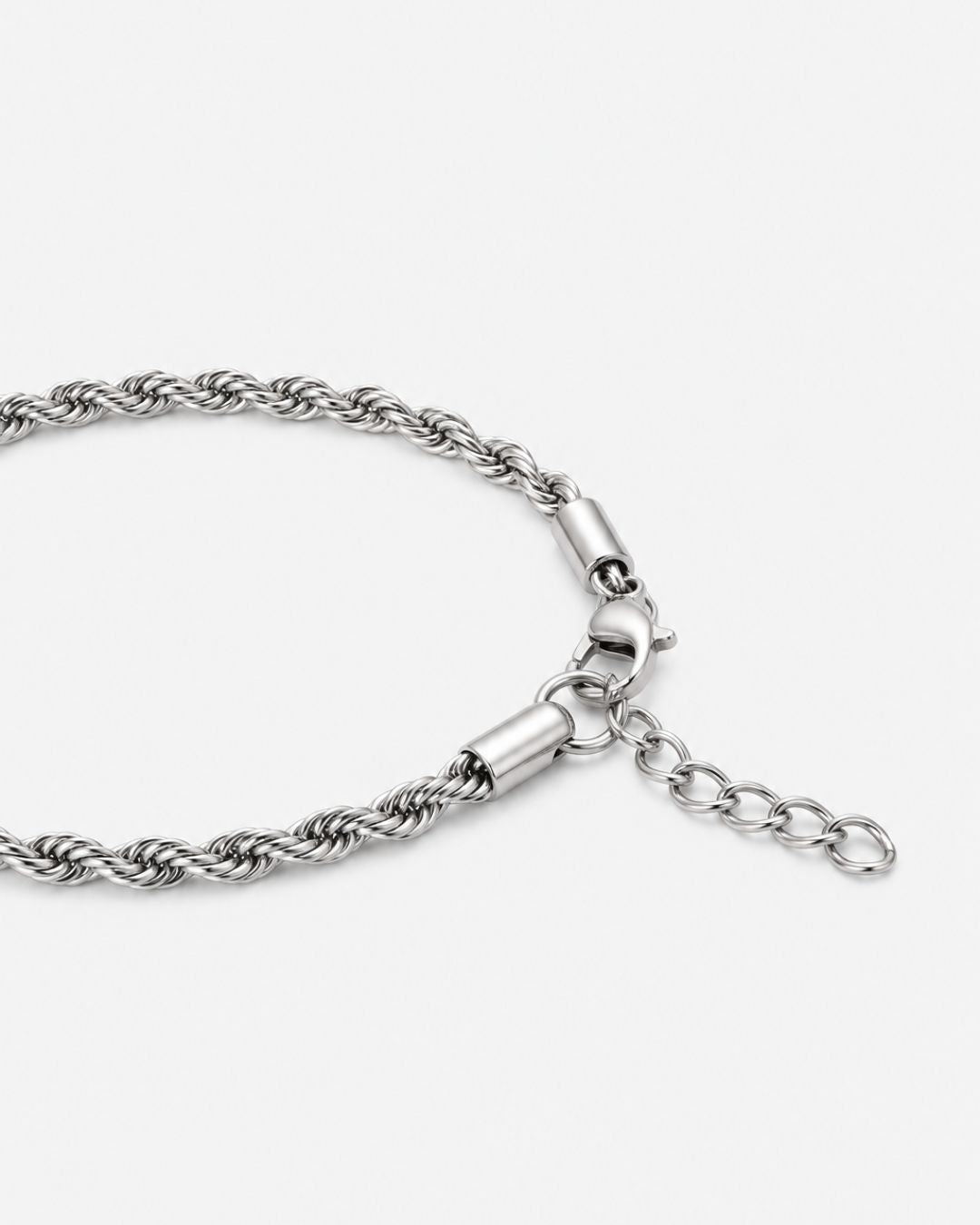 Men’s 3 mm Rope Chain Bracelet, Silver-Tone Steel, Adjustable