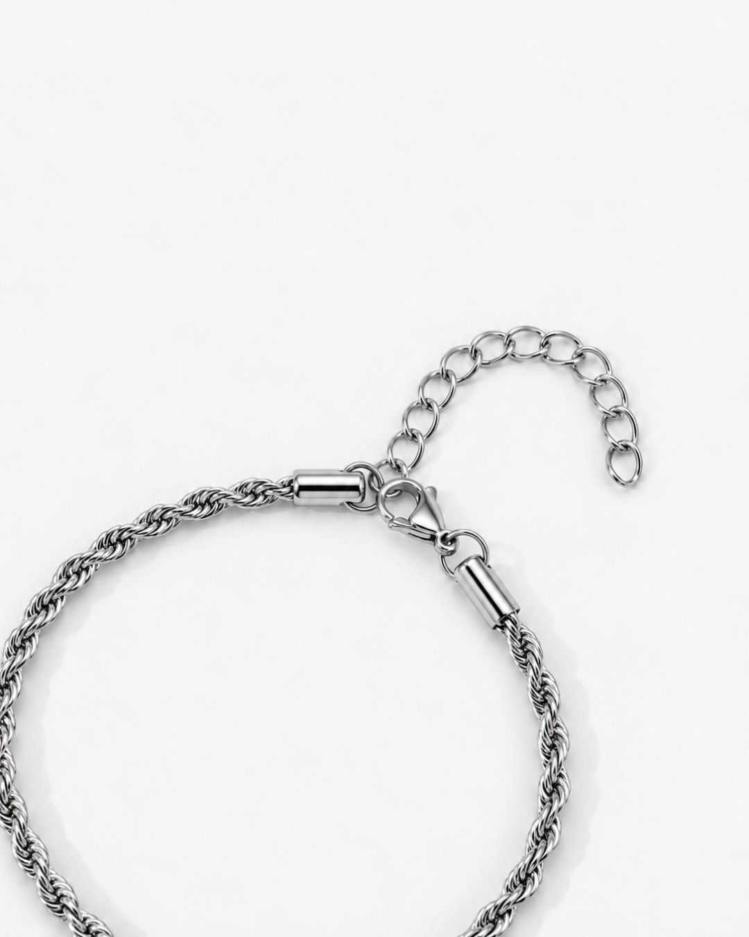 Men’s 3 mm Rope Chain Bracelet, Silver-Tone Steel, Adjustable