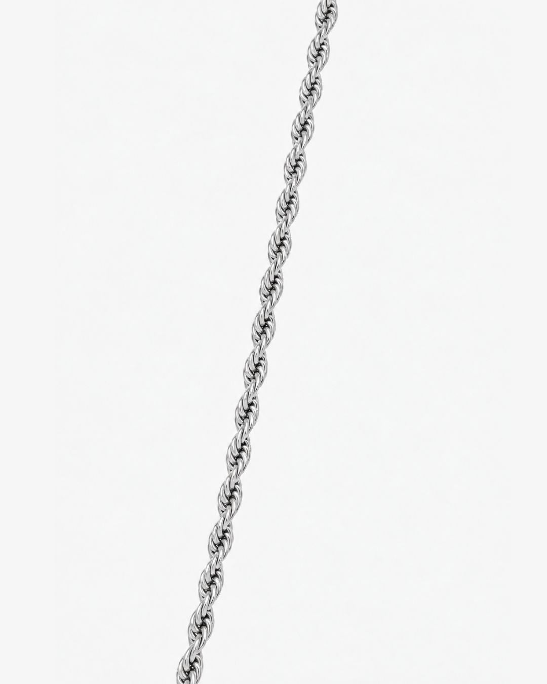 Men’s 3 mm Rope Chain Necklace, 50 cm, Silver-Tone Steel