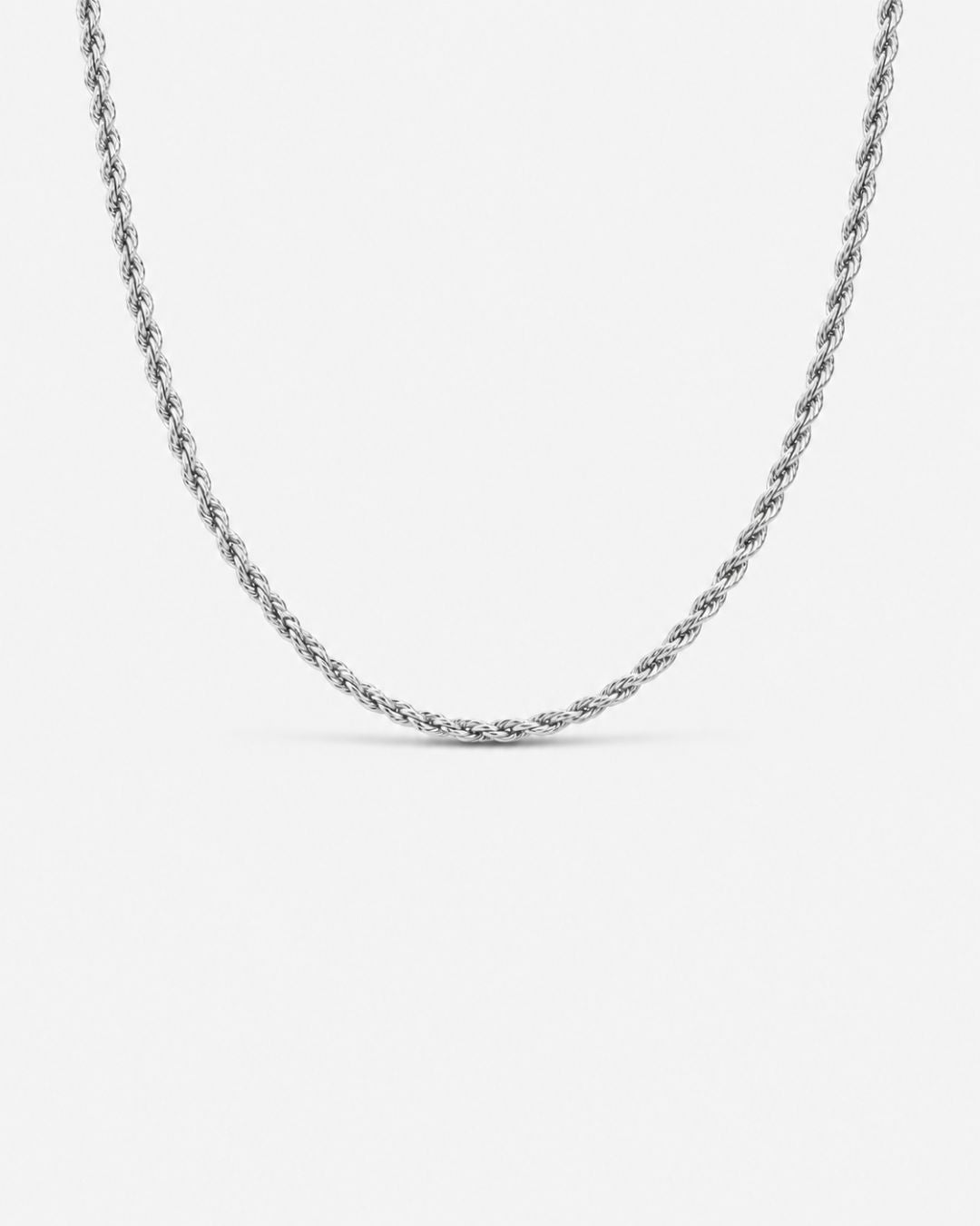 Men’s 3 mm Rope Chain Necklace, 50 cm, Silver-Tone Steel