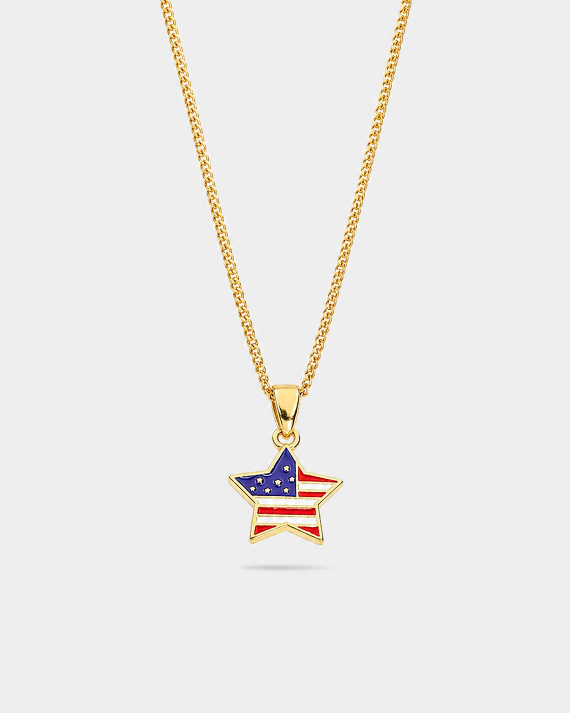 USA Flag Star Pendant Necklace, Gold-Tone Steel