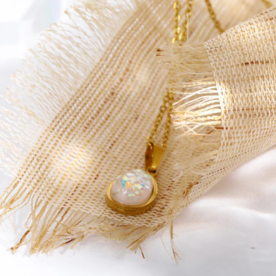 Iridescent Teardrop Pendant Necklace — Ocean