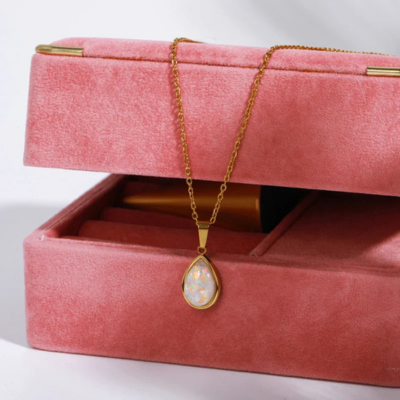 Iridescent Teardrop Pendant Necklace — Ocean