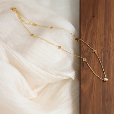 Clover Station Necklace with Clear Accent — Carrie