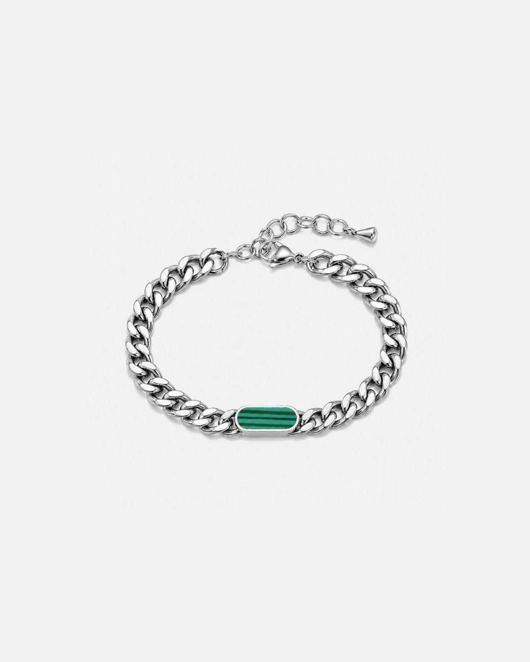 Men’s Green Inlay Cuban Chain Bracelet, Adjustable Stainless Steel